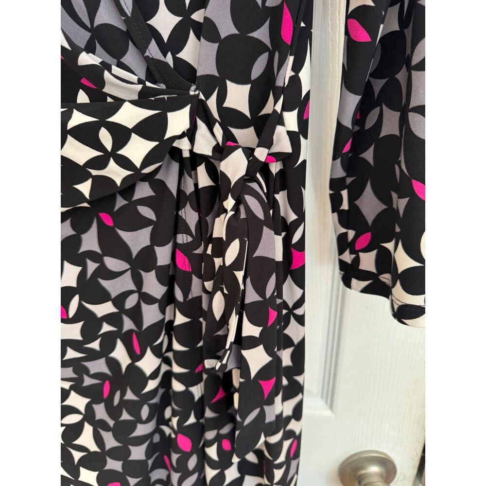 Anne Klein Black Pink Geometric Print Faux Wrap Midi Dress Sz Large Career NWT - Picture 7 of 13